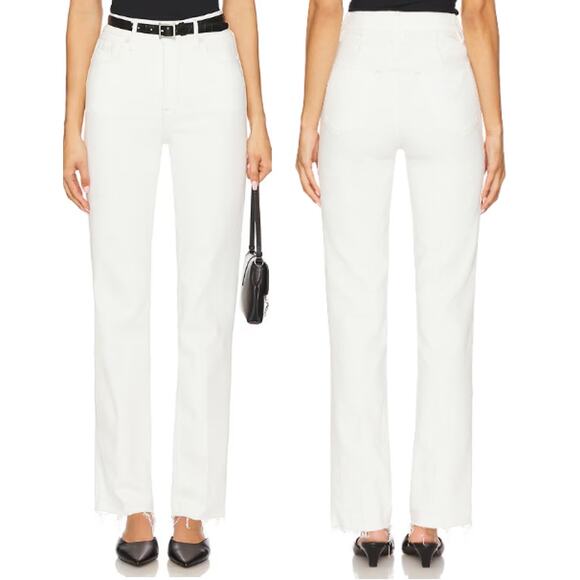 Good American Good Icon High Rise Frayed Hem Straight Jeans Cloud White 2 / 26 - Picture 1 of 10